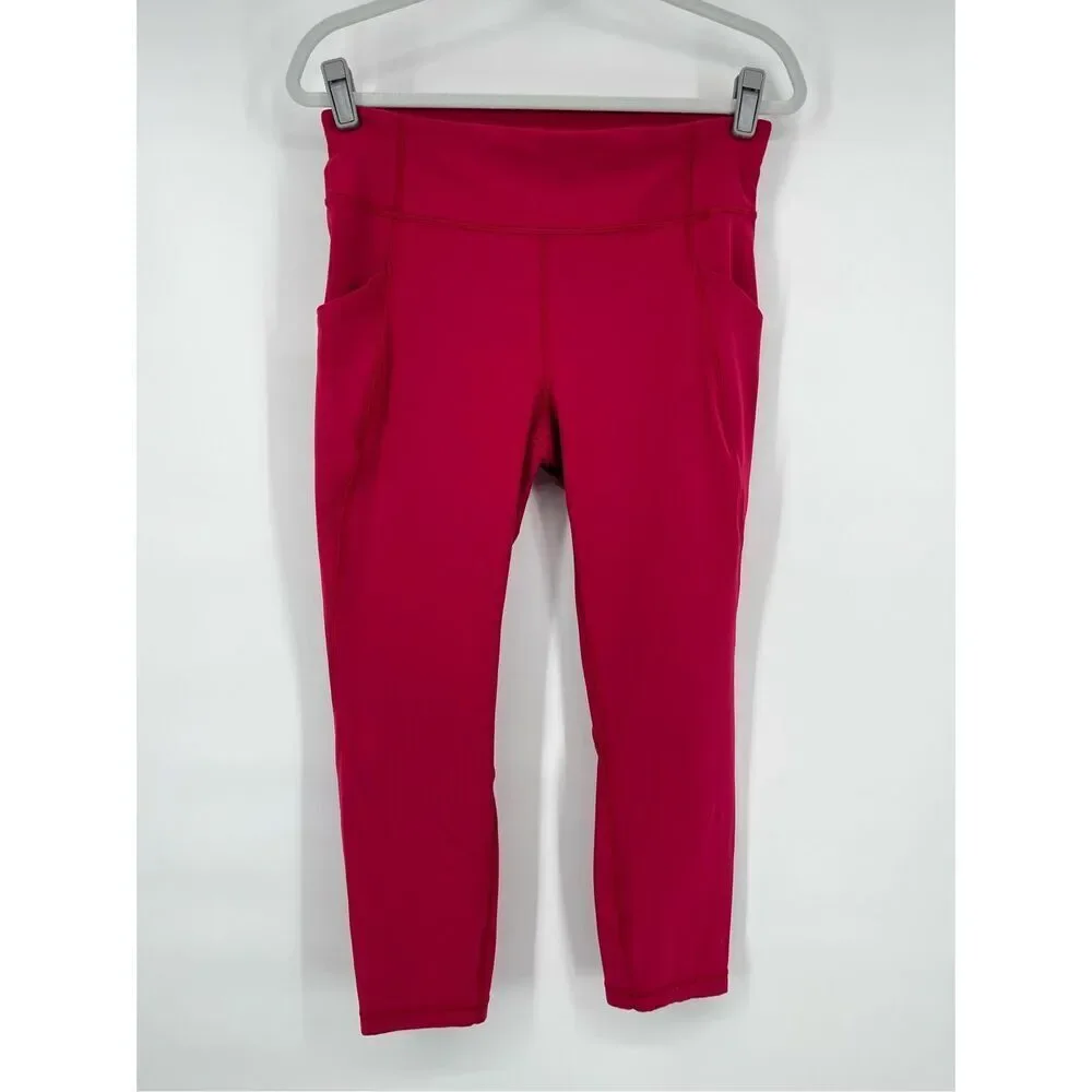 Lululemon Time To Sweat Crop 23" Ruby Red Luxtreme Side POCKETS W6AMDS Size 10 - Picture 5 of 13